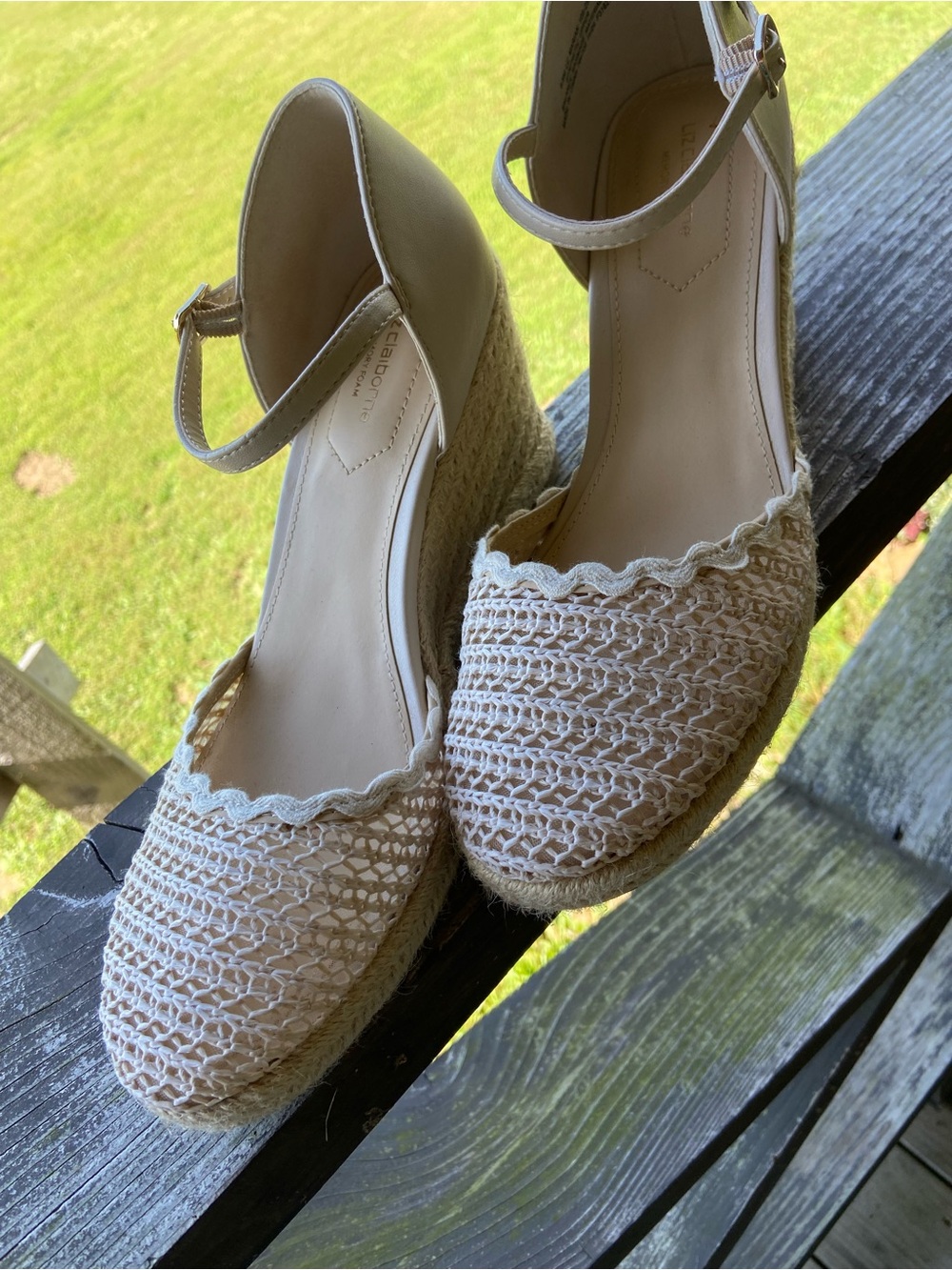 Liz Claiborne Cream Woven Espadrille Wedge Sandals